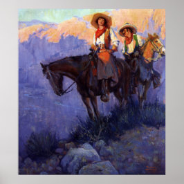 Póster Vintage, hombre y mujer en caballos, Anderson