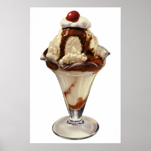 Póster Vintage Hot Fudge Ice Cream Sundae Postres