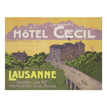 Vintage Hotel Cecil Lausanne 1907 Swiss Art