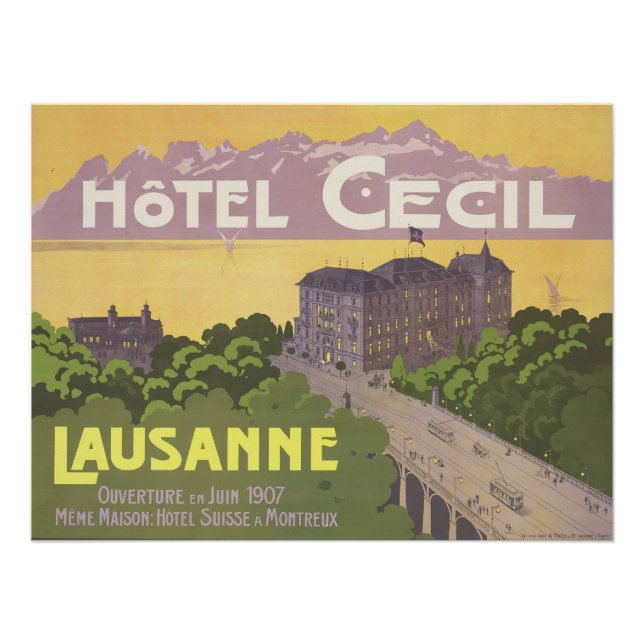 Póster Vintage Hotel Cecil Lausanne 1907 Swiss Art (Anverso)