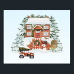 Póster Vintage House Merry Christmas Snow Winter Scene<br><div class="desc">¡Feliz Navidad!</div>