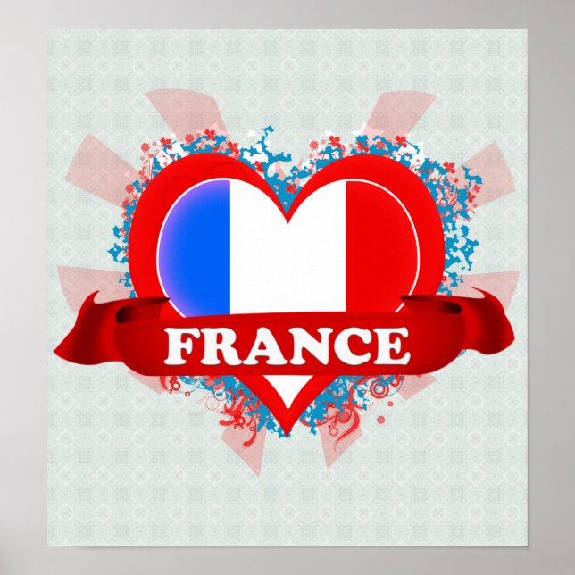 Póster Vintage I Love France (Frente)