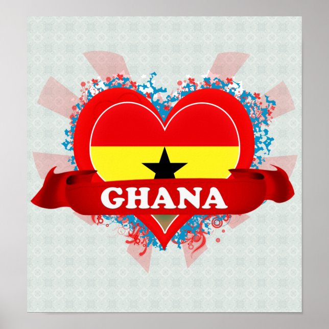 Póster Vintage I Love Ghana (Frente)