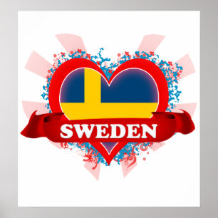 Póster Vintage I Love Sweden