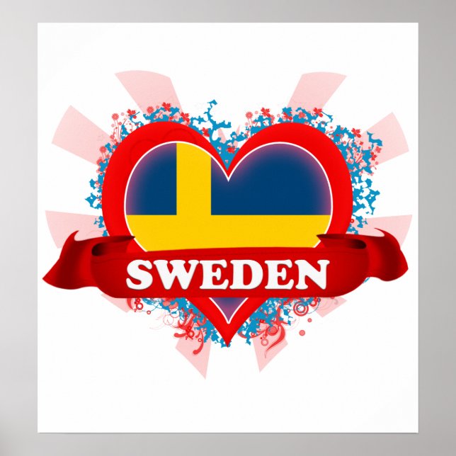 Póster Vintage I Love Sweden (Frente)
