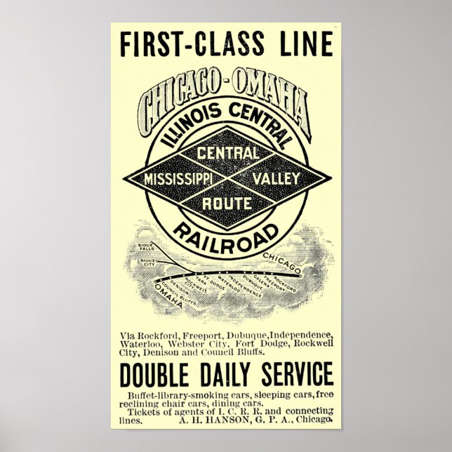 Póster Vintage Illinois Poster de RR central (Frente)