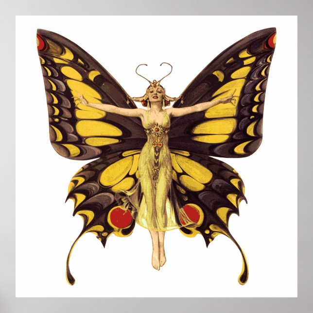 Póster Vintage Ilustracion Butterfly Fairy (Frente)