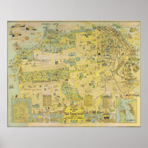 Póster vintage ilustrado del mapa de San Francisco