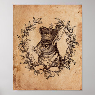Póster Vintage image Royal Rabbit Crown Old Antique Paper