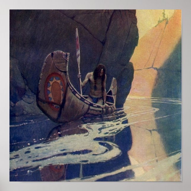 Póster Vintage Indian Canoe Paddling Sun Classic (Frente)