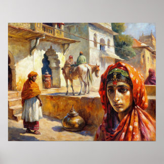 Póster Vintage Indian Village Scene