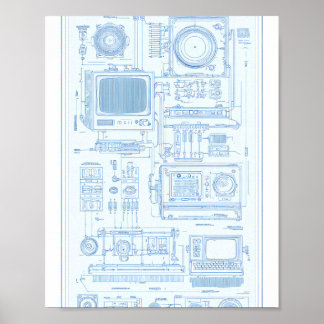 Póster Vintage Industrial Art: Retro-Tech Modular Machine