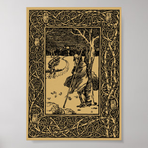 Póster Vintage invierno con búho en la frontera de los ár