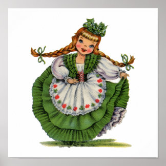 Póster Vintage Irish Chica Vestido Tradicional