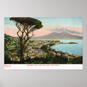 Póster Vintage Italia , la bahía de Nápoles y Vesubio