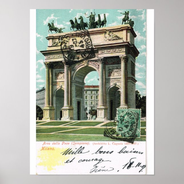 Póster Vintage Italia, Milán, Arco della pace (Frente)