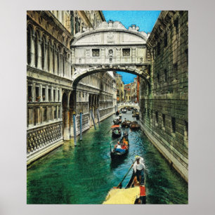 Póster Vintage Italia, Venecia, puente de suspiros