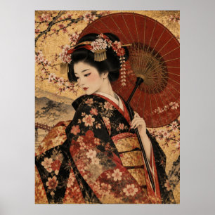 Póster Vintage Japanese Art & Cherry Blossoms