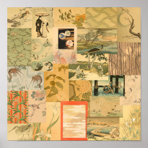 Póster Vintage Japanese Asian Art Collage Wall Decor