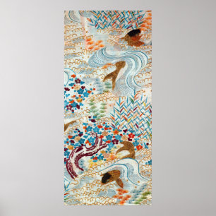 Póster Vintage Japanese Carp and Running Water