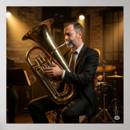 Póster Vintage Jazz Tuba Player