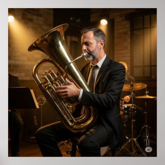 Póster Vintage Jazz Tuba Player