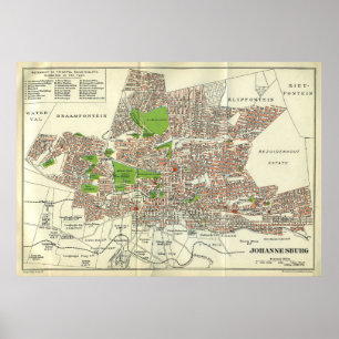 Póster Vintage Johannesburg South Africa Map (1913)