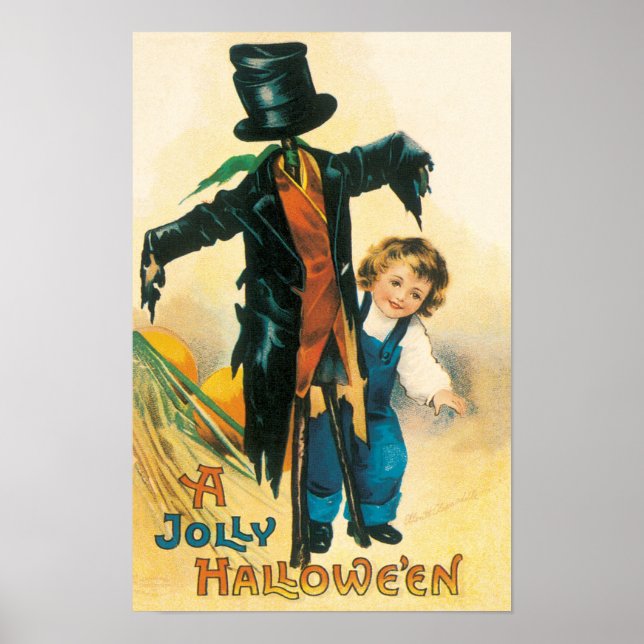 Póster Vintage Jolly Halloween Scarecrow Ellen Clapsaddle (Frente)