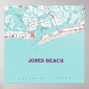 Póster Vintage Jones Beach New York Map on Canvas Large F
