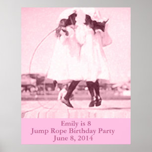 Póster Vintage Jump Rope Pink Kids Birday Fiesta