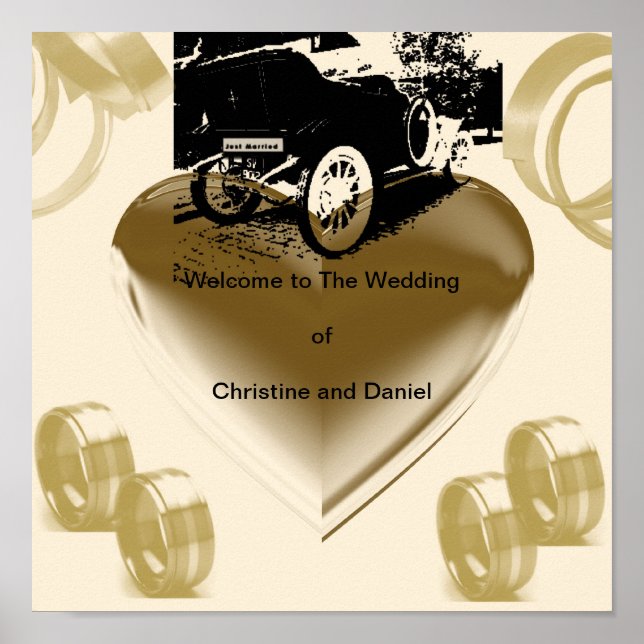 Póster "Vintage Just Married Car"* (Frente)