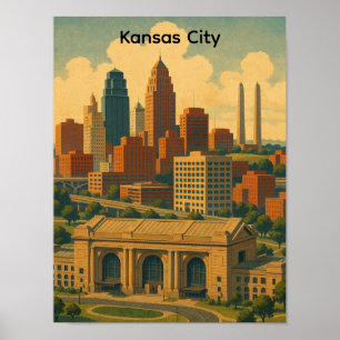 Póster Vintage Kansas City Silhouette Skyline