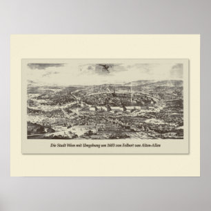 Póster Vintage Karte Österreich Wien Umgebung 1683