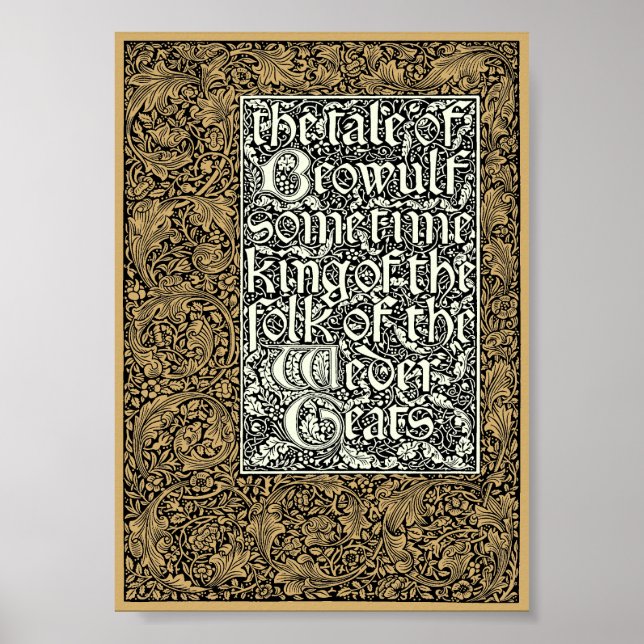 Póster Vintage Kelmscott Press William Morris Beowulf (Frente)