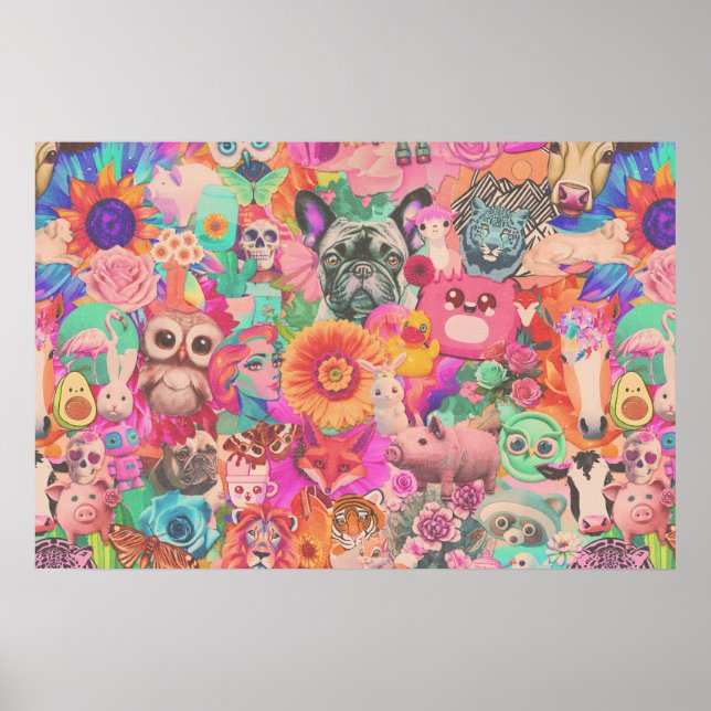 Póster Vintage Kitschy Collage Decoupage Paper Poster (Frente)