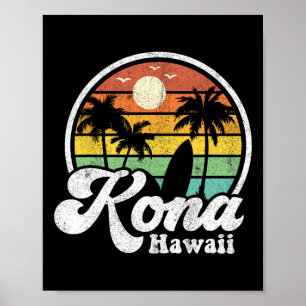 Póster Vintage Kona Beach Hawái Surf Hawaiano Surfing 70