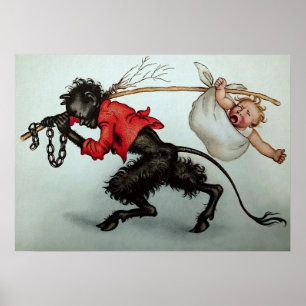 Póster Vintage Krampus robando un bebé