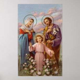 Póster vintage la familia santa, Jesucristo, José, Maria