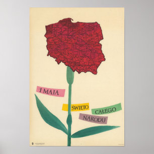 Póster Vintage Labour Day Poland Map