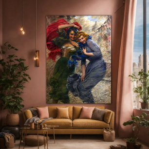 Póster Vintage Ladies In Green Red Blue