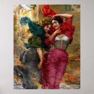 Póster Vintage Ladies In Red Blue Green