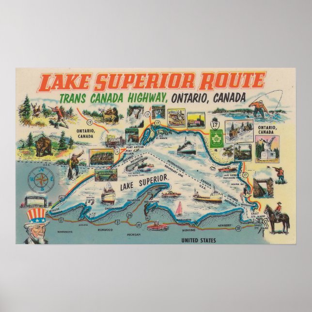 Póster Vintage Lake Superior Ontario Canada Travel (Frente)