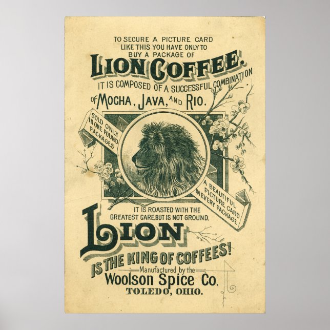 Póster Vintage Lion Coffee Mocha Java Rio Anuncio (Frente)