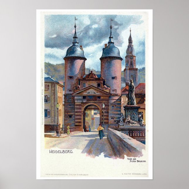 Póster Vintage Litho Heidelberg Old Bridge Gate (Frente)