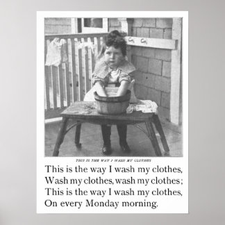 Póster Vintage Little Girl Lavadora Lavandería