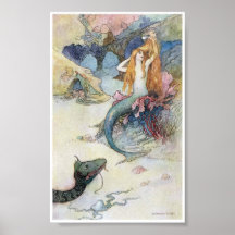 Vintage Little Mermaid Fairy Tale Illustration