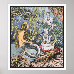 Póster Vintage Little Mermaid Fairy Tale Ilustracion