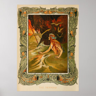 Póster Vintage Little Mermaid Fairy Tale Ilustracion