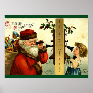 Póster Vintage - Llamada telefónica de Santa Claus