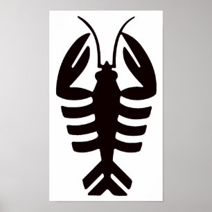Póster Vintage Lobster en negro, marisco Art Decó